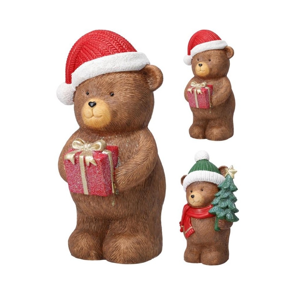 ORSO BRUNO CON ALBERO E PACCO NATALE H.27 2 ASSORTITI